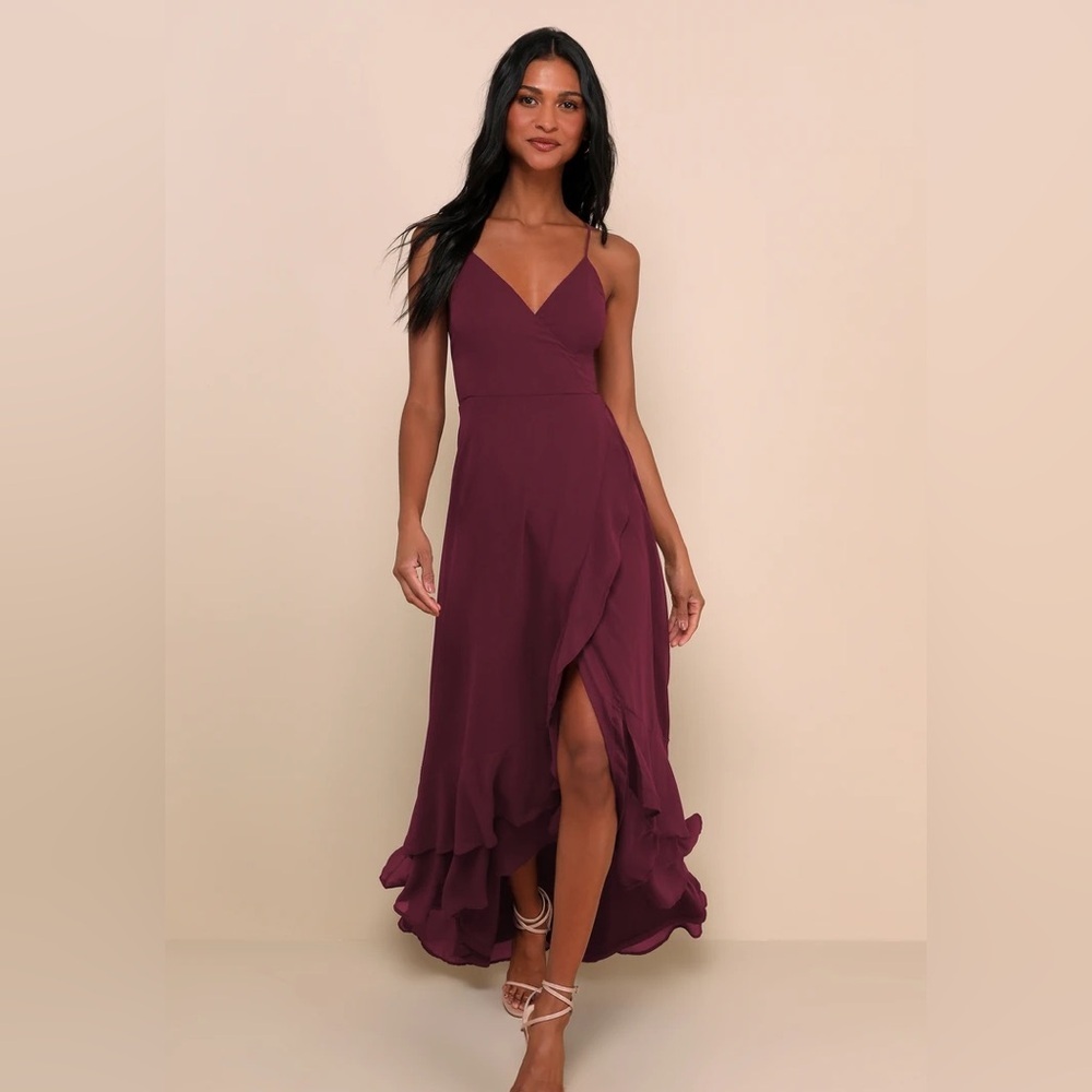 ❗️Lulus- In Love Forever Plum Lace-Up High-Low Maxi Dress​
